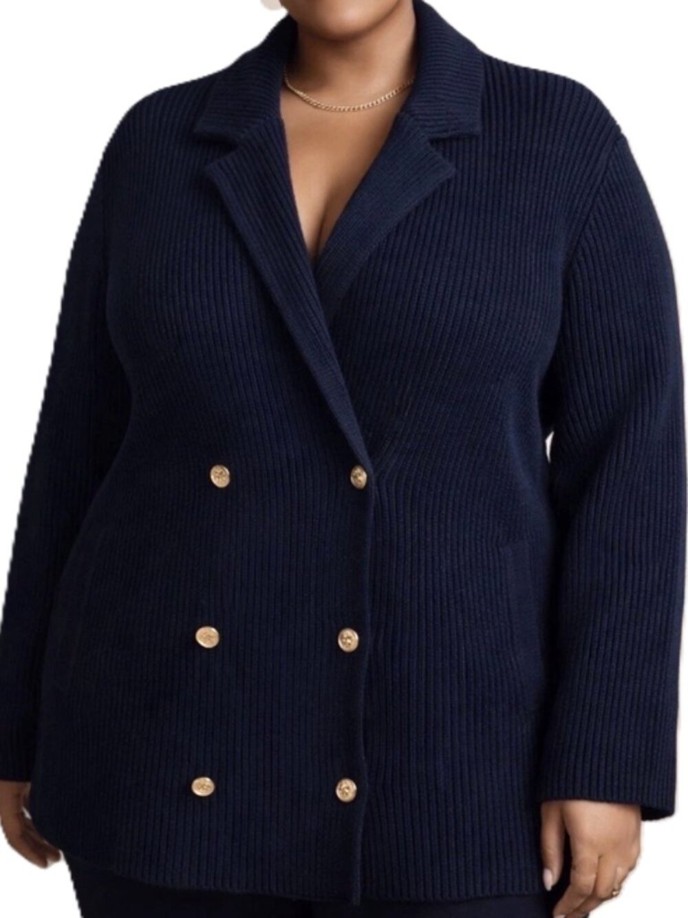 Lauren Ralph Lauren Navy Double Breasted Collar Cardigan Sweater size L
